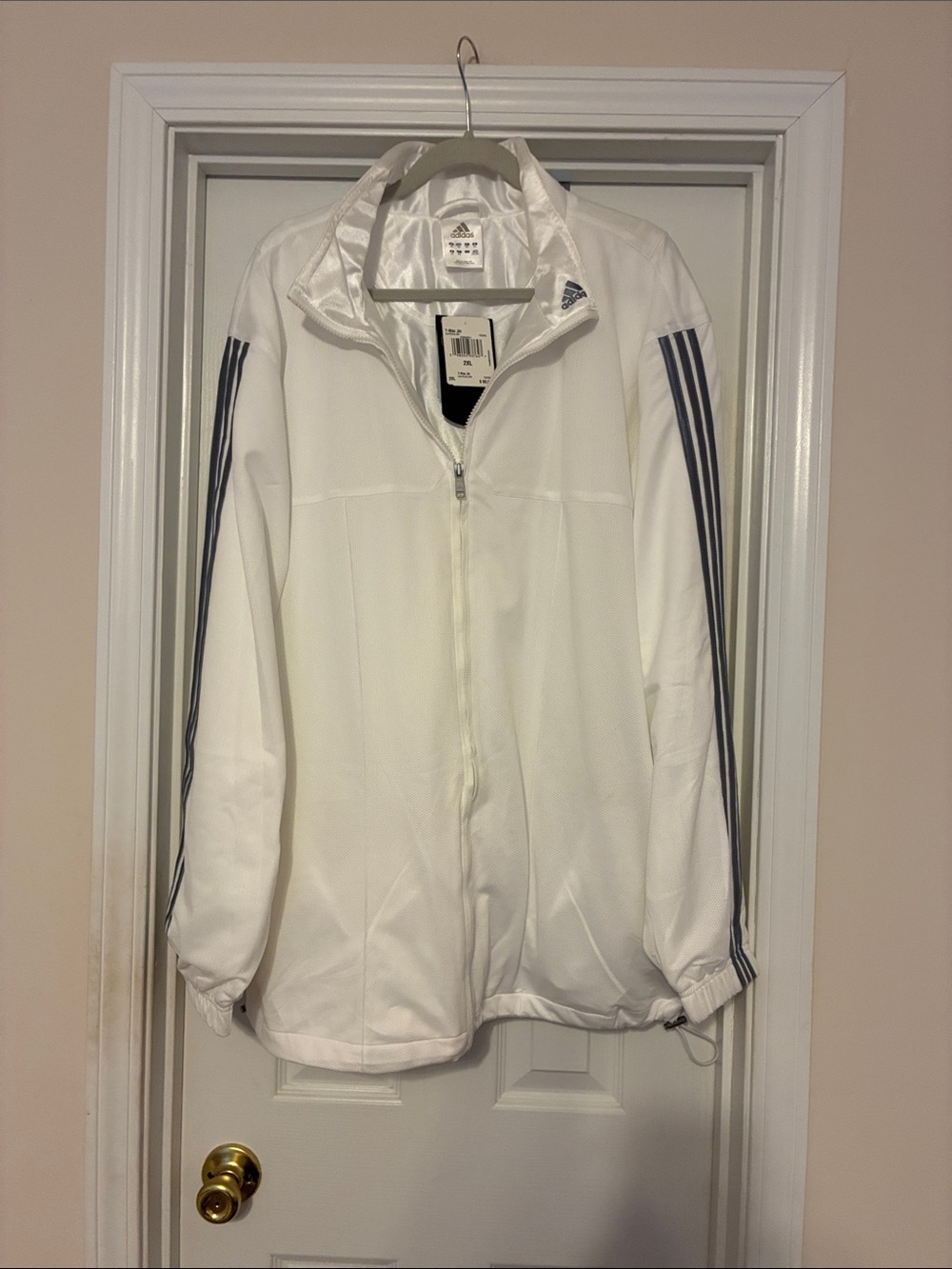 Men’s Adidas NWT 2XL White Track Jacket with Gray Stripe‎ Sleeves